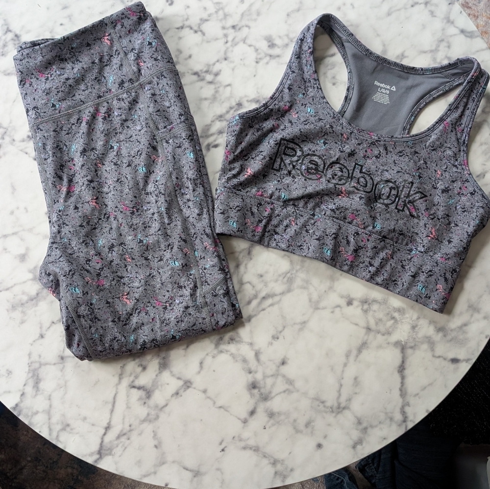 Reebok Women's Gray Sports Bra and Leggings Set